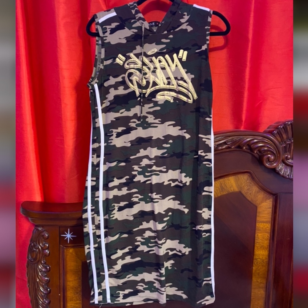 Camo Print Dress with a Hood